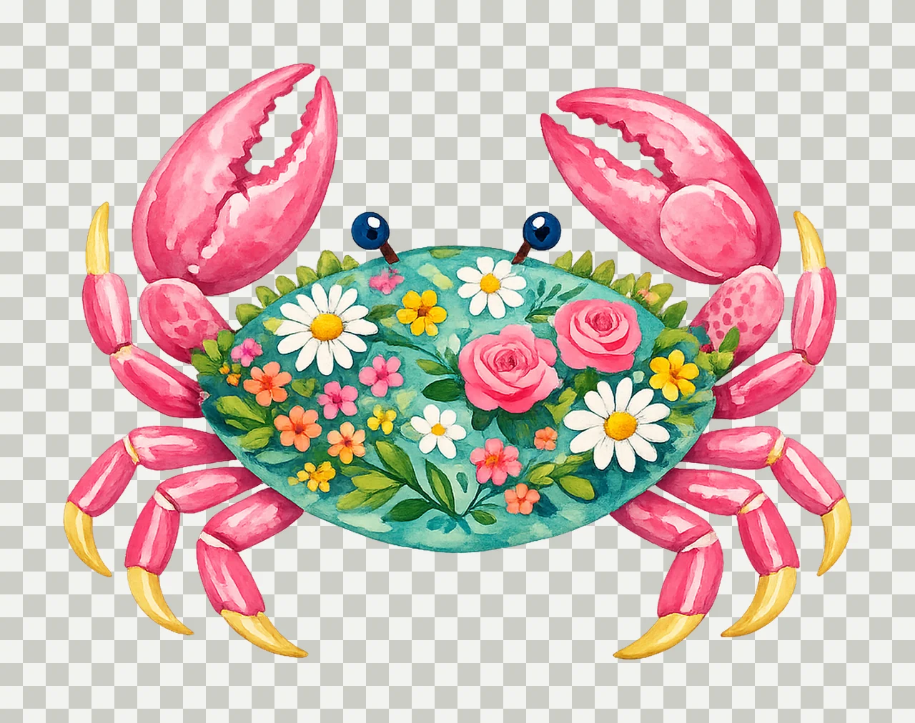Pink Floral Crab Coastal Summer Artwork design art beach transparency and detail preview thumbnail