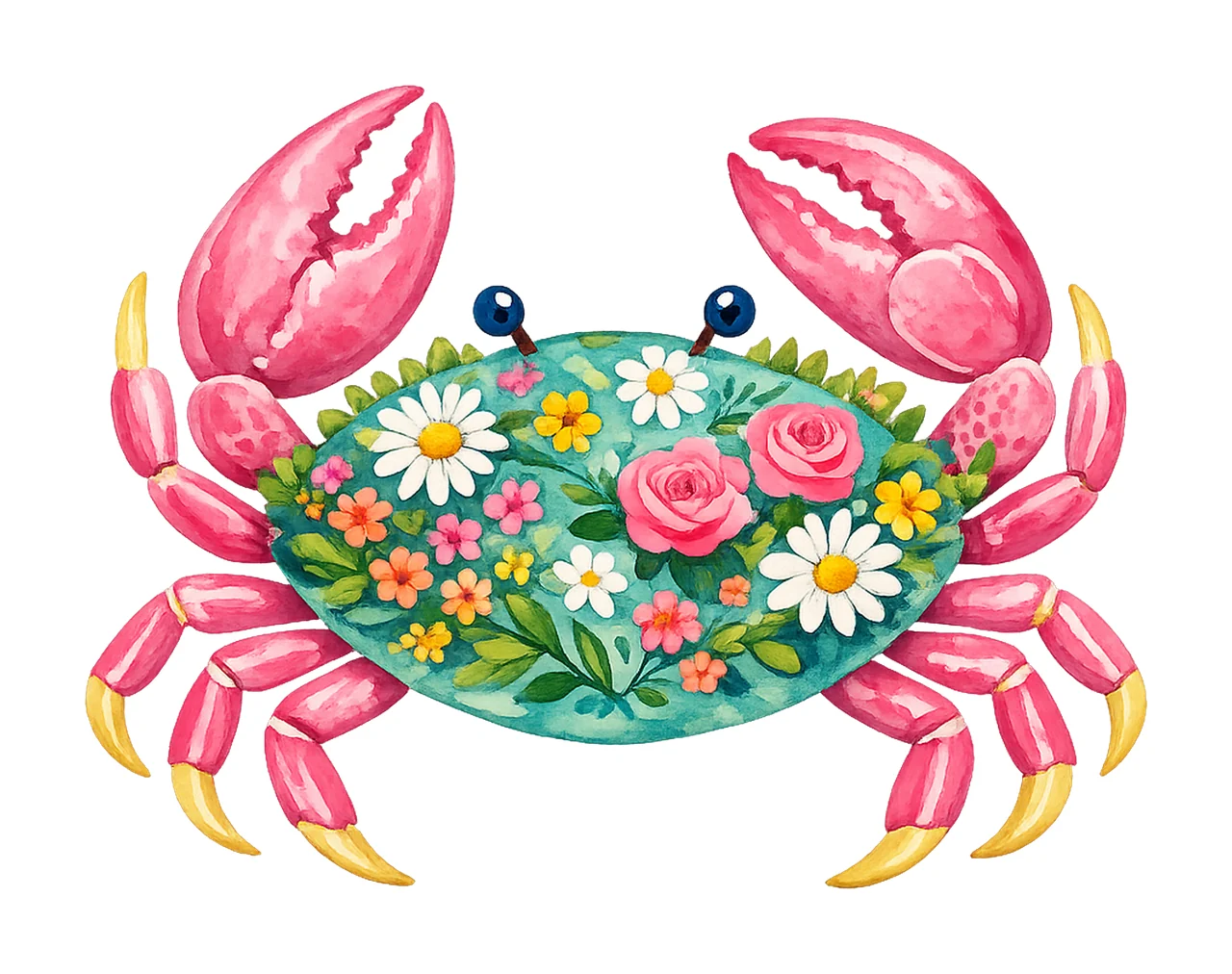 Pink Floral Crab Coastal Summer Artwork design art beach
