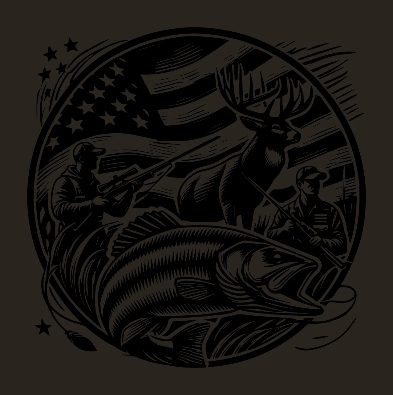 Hunting American Flag Featuring Theme Emblems scene deer fish contrast preview thumbnail