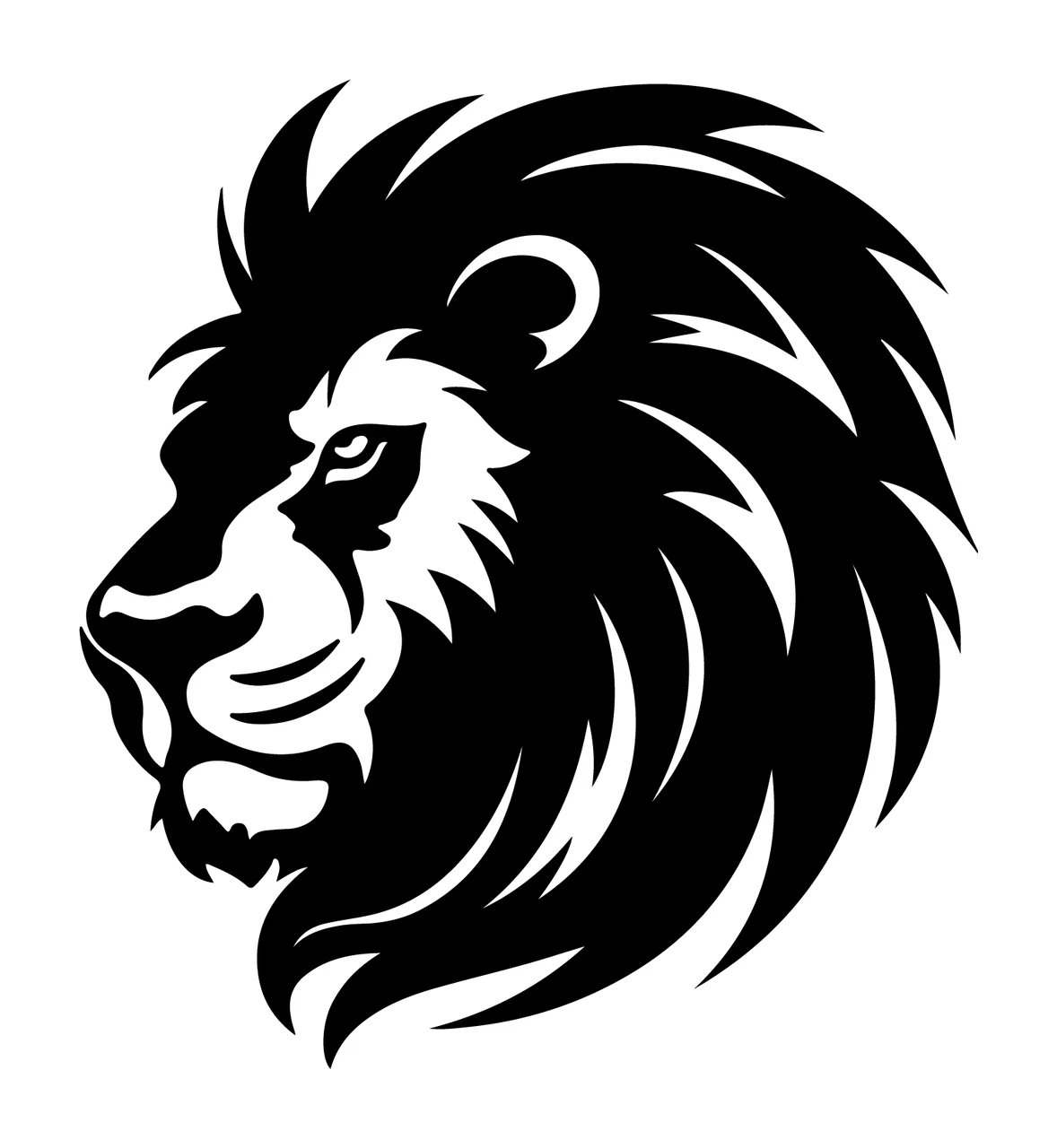 Lion Head Facing Left Black Silhouette mane eyes muzzle stencil