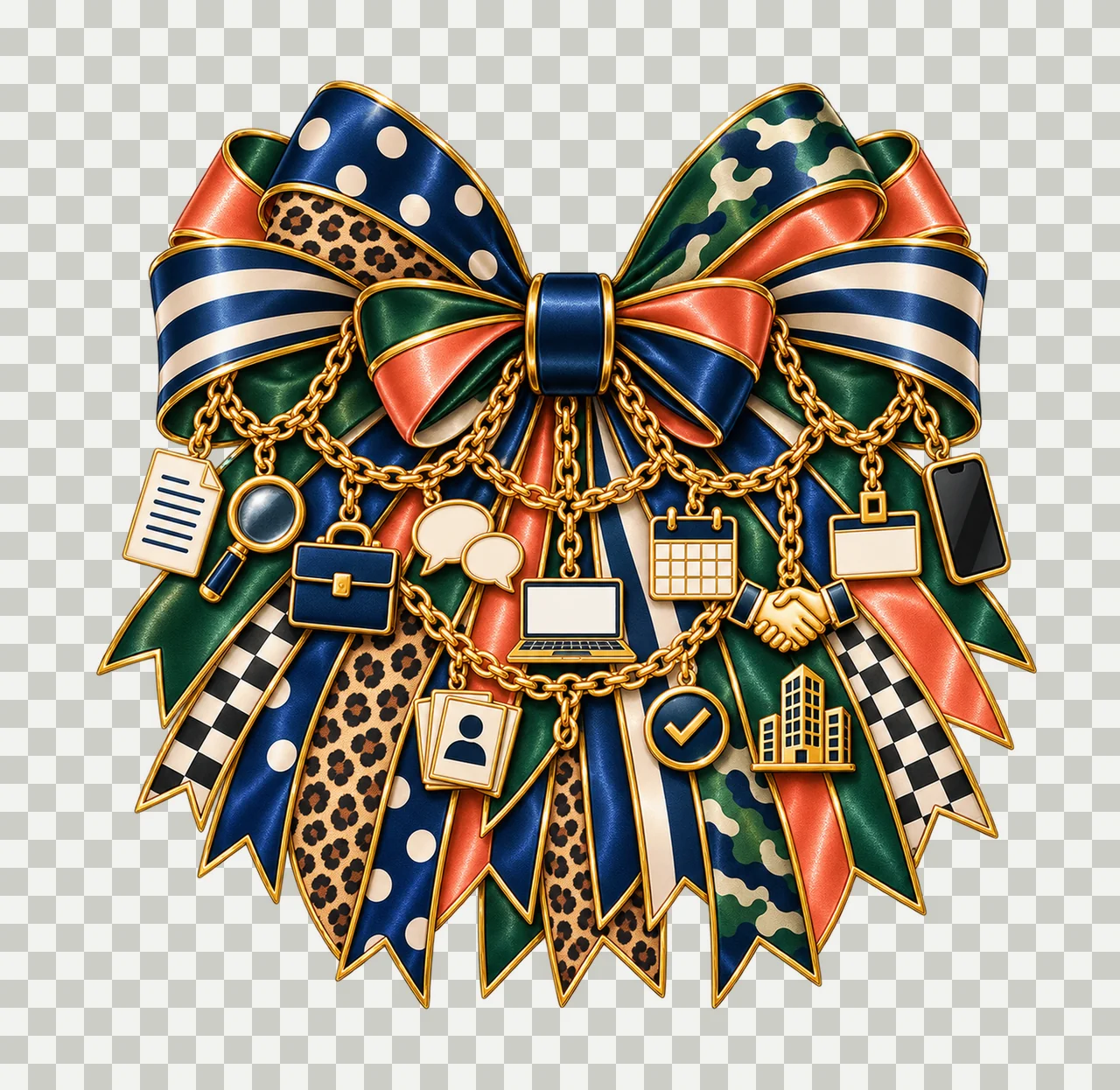 Recruiter Bow Charm PNG, Gold Chain Charms, Transparent Sublimation Design, Digital Download transparency and detail preview thumbnail