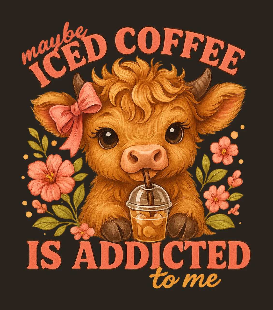 Highland Cow Coffee Sublimation Design Pink Bow Coquette contrast preview thumbnail