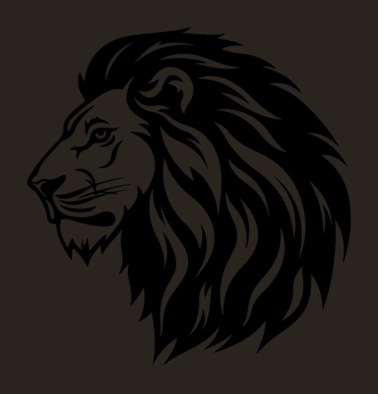 Lion Head Left Facing Silhouette mane black white animal side view contrast preview thumbnail