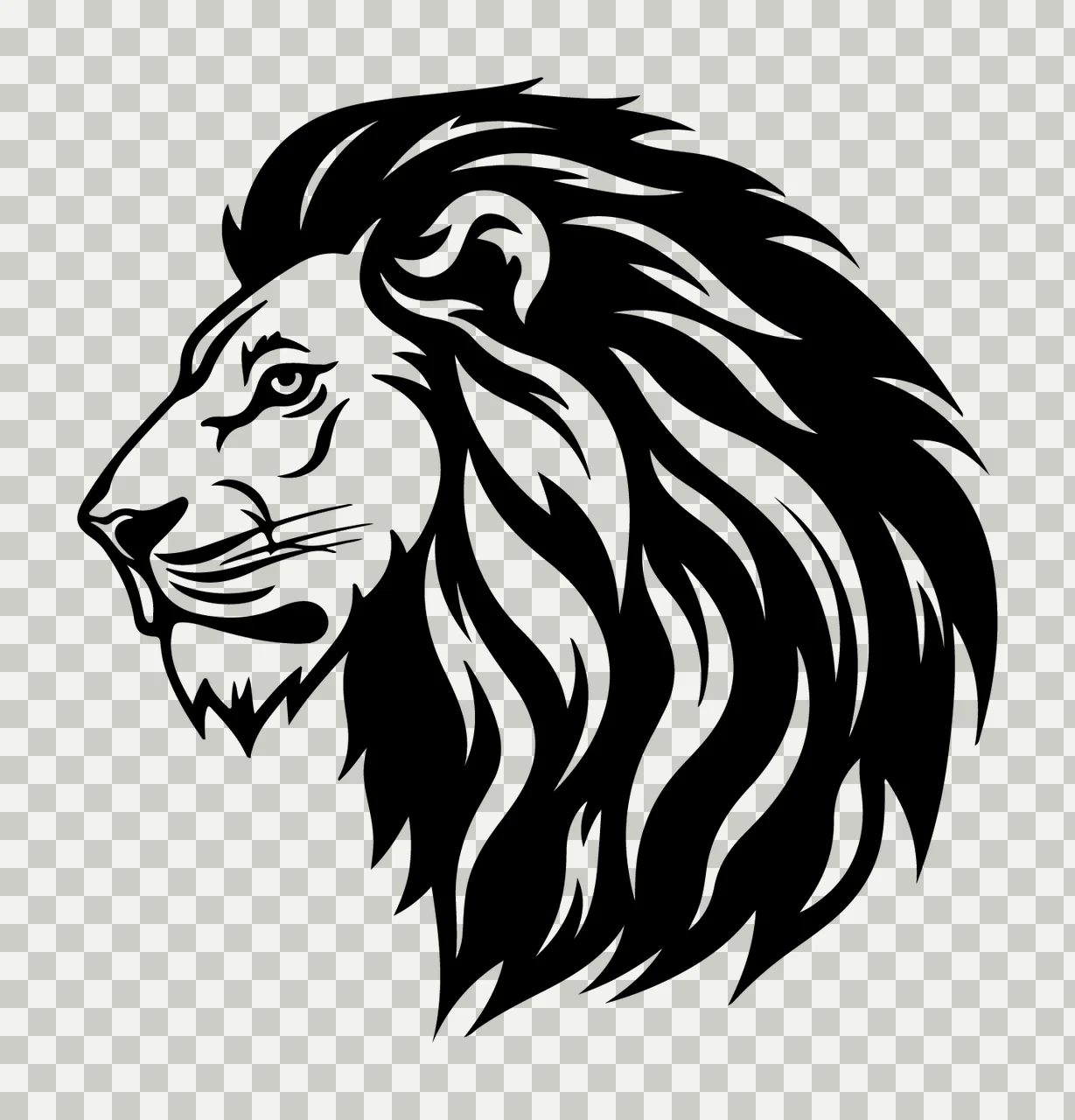 Lion Head Left Facing Silhouette mane black white animal side view transparency and detail preview thumbnail