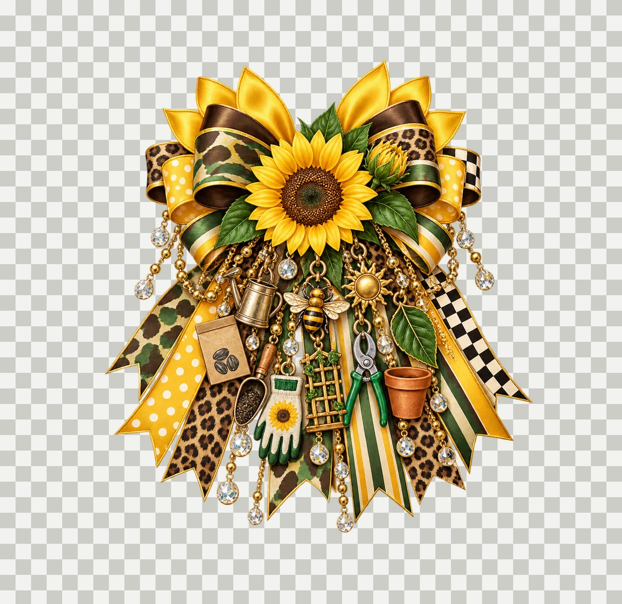 Sunflower Lover Bow Charm PNG, Gold Chain Charms, Transparent Sublimation Design, Digital Download transparency and detail preview thumbnail