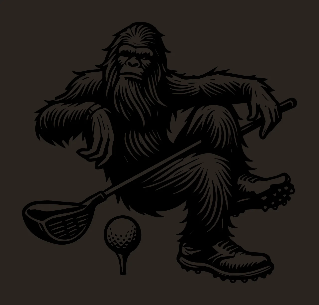 Golf Bigfoot Sitting With Club hairy creature ball tee shoes contrast preview thumbnail