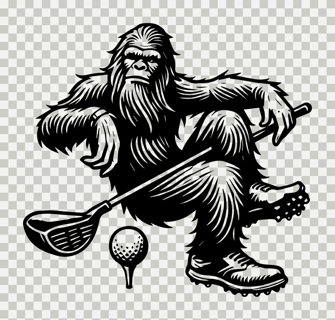 Golf Bigfoot Sitting With Club hairy creature ball tee shoes transparency and detail preview thumbnail