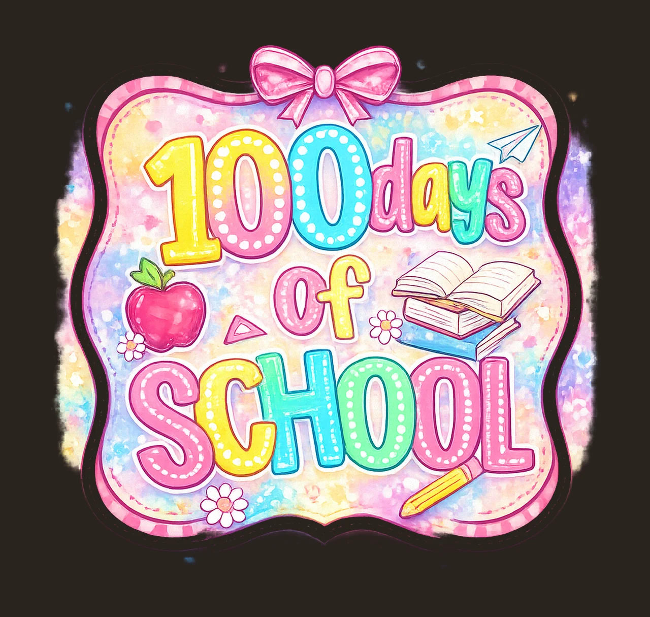 100 Days Of School Pink Checkered Bow Retro School Design contrast preview thumbnail