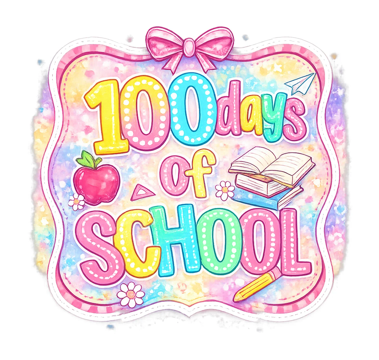 100 Days Of School Pink Checkered Bow Retro School Design