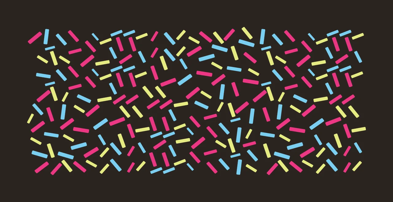 Sprinkles pattern Illustration with scattered sprinkles, rectangular shapes, random distribution and all-over pattern in pink, blue and yellow contrast preview thumbnail