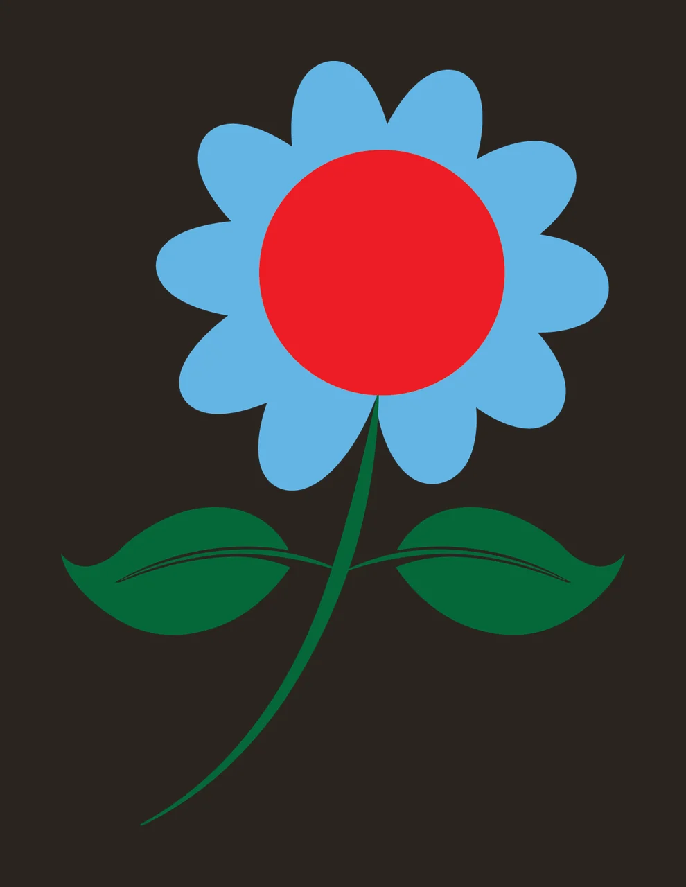 Black Silhouette Of A Single Flower With Two stem leaves plant contrast preview thumbnail