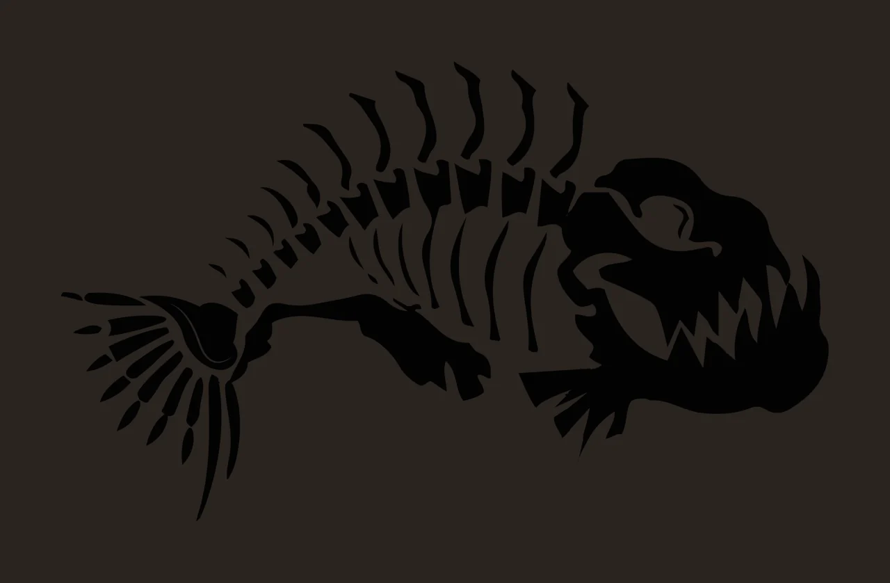 Bones Fish Skeleton Silhouette With Sharp Teeth black bone contrast preview thumbnail