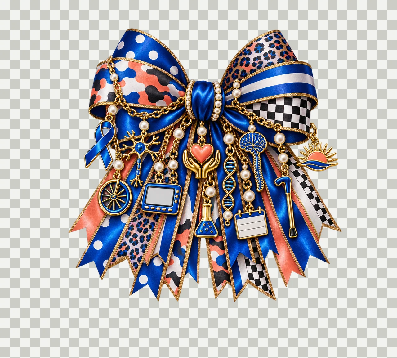ALS Awareness Bow Charm PNG, Gold Chain Charms, Transparent Sublimation Design, Digital Download transparency and detail preview thumbnail