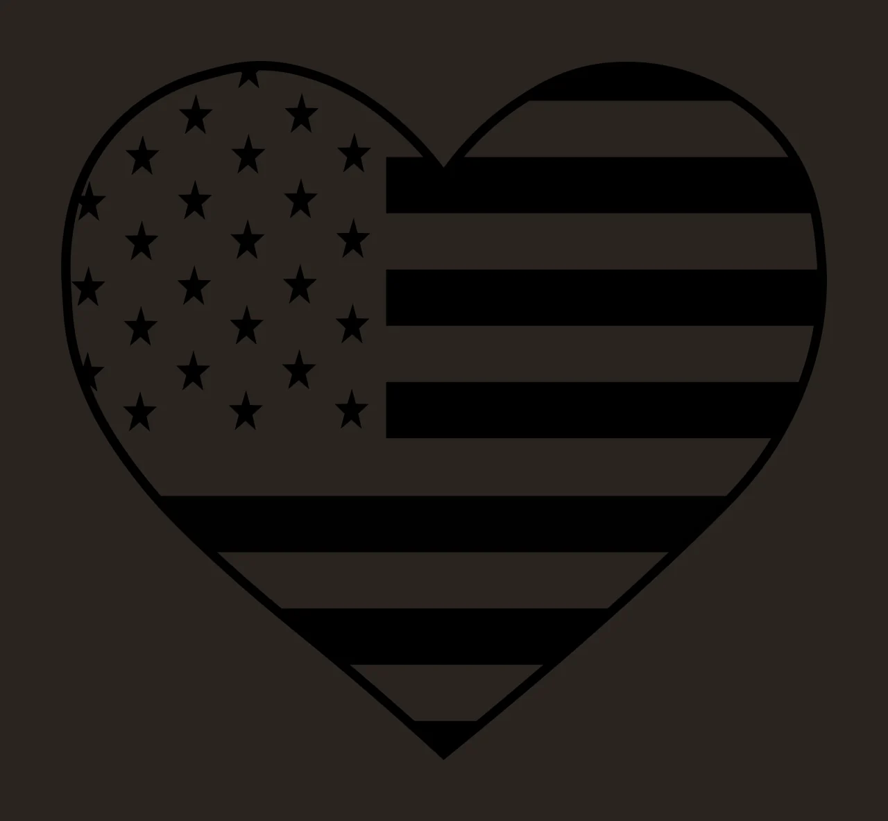 Line Art Illustration of American flag heart shape with heart outline, five-pointed stars and horizontal stripes in black and white contrast preview thumbnail