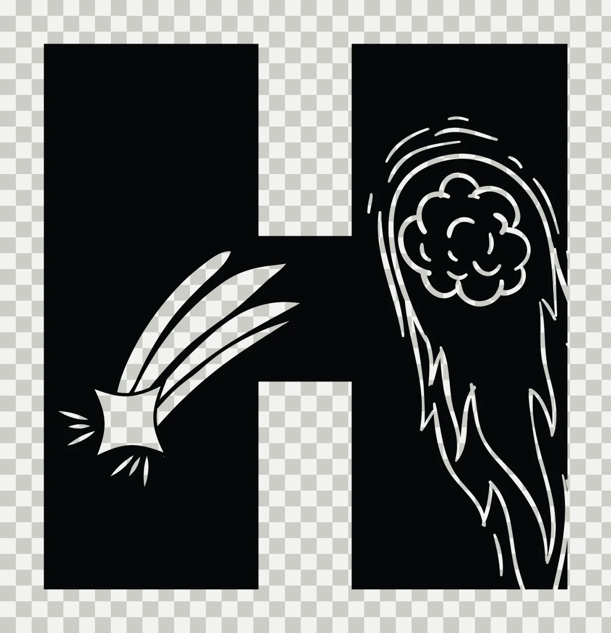 Space H Letter With Comet And Meteor transparency and detail preview thumbnail