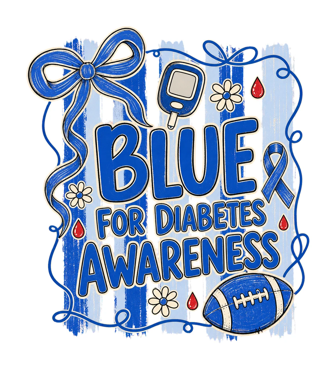 Preppy Football Diabetes Awareness Blue bundle 02