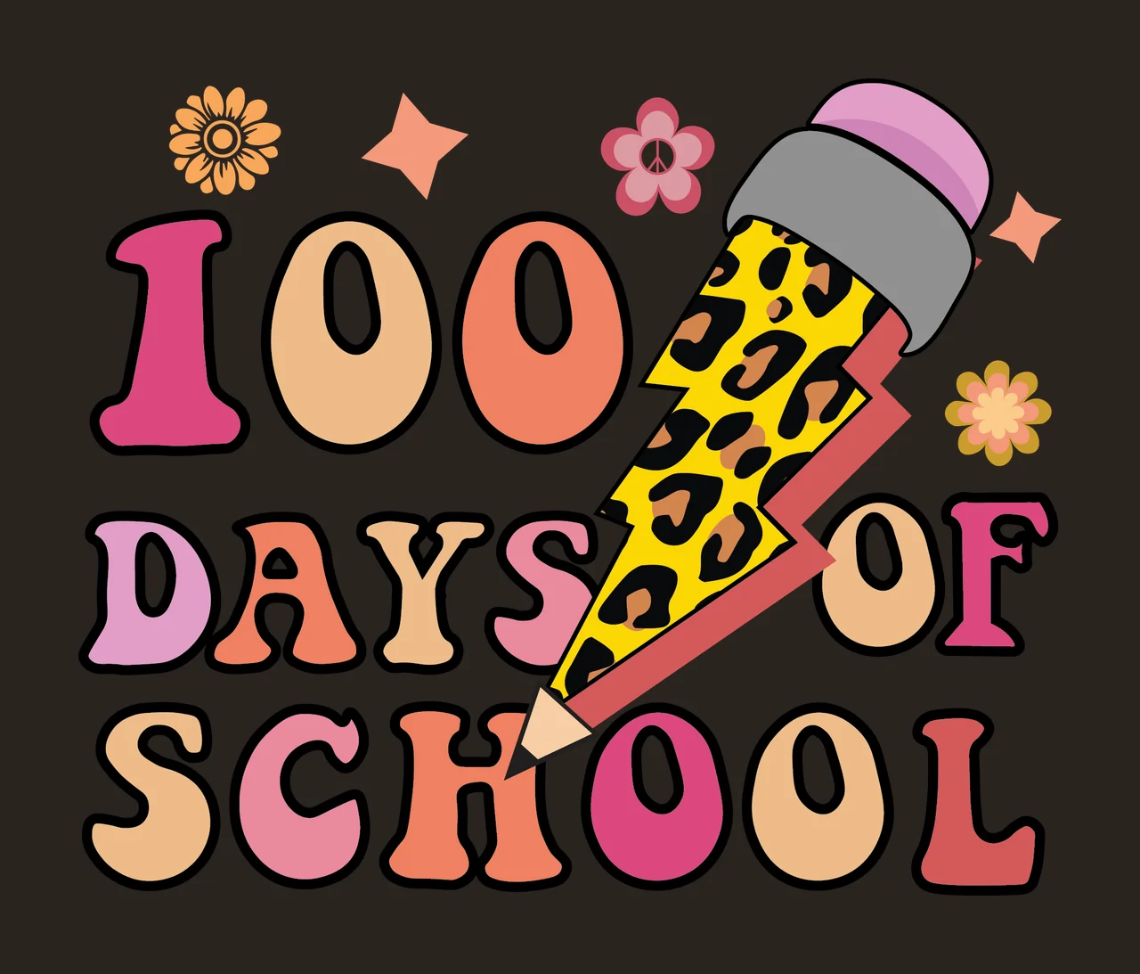 Bolt 100 Days Of School Flower Lightning celebrating star peace sign contrast preview thumbnail