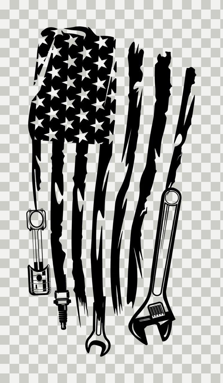 Mechanic Flag American With Tool Silhouettes stars stripes transparency and detail preview thumbnail