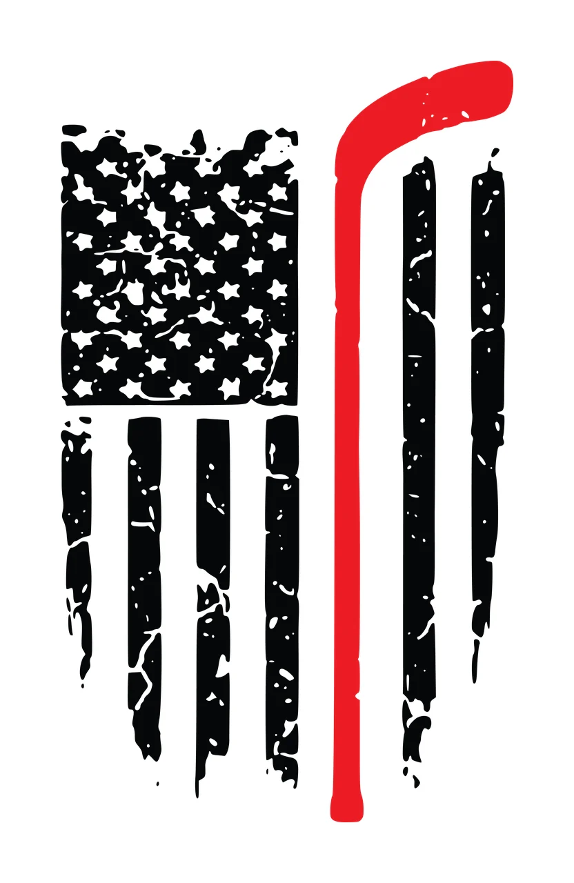 Hockey Flag Vertical Distressed Graphic With A Single stick