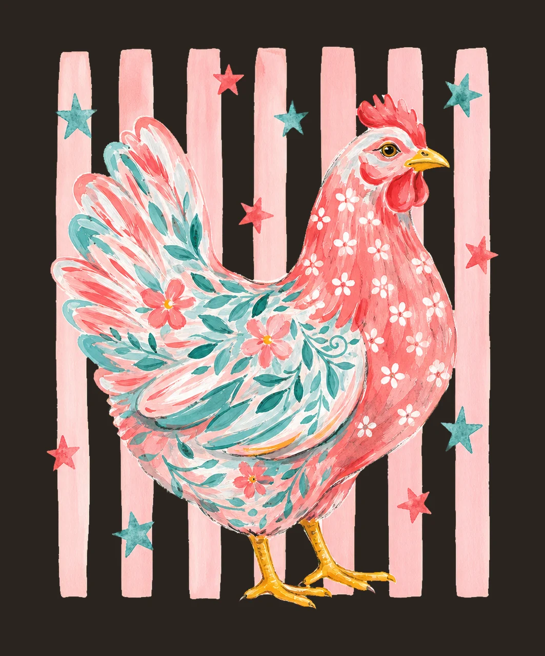 Summer Striped Floral Chicken sublimation Variation C contrast preview thumbnail