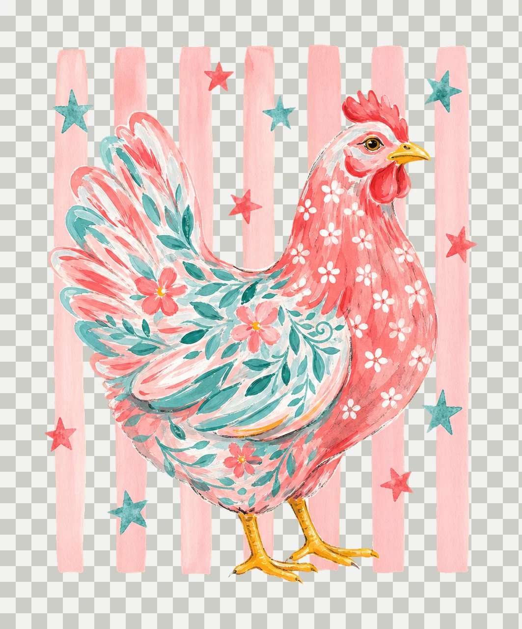 Summer Striped Floral Chicken sublimation Variation C transparency and detail preview thumbnail