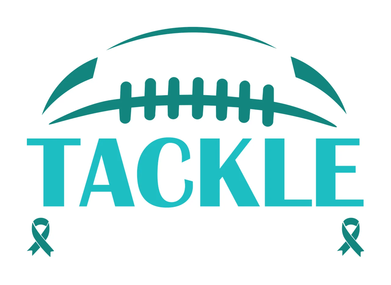 Tackle Ovarian Cancer Football Ribbon Text black white awareness