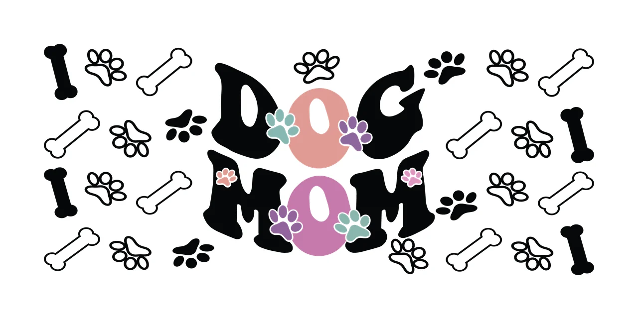 Can Glass Wrap Dog Mom Typography With Bones patterning paws