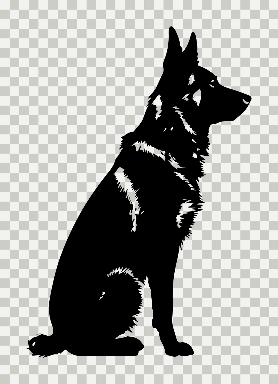 Dog Sitting German Shepherd Silhouette animal black white profile transparency and detail preview thumbnail