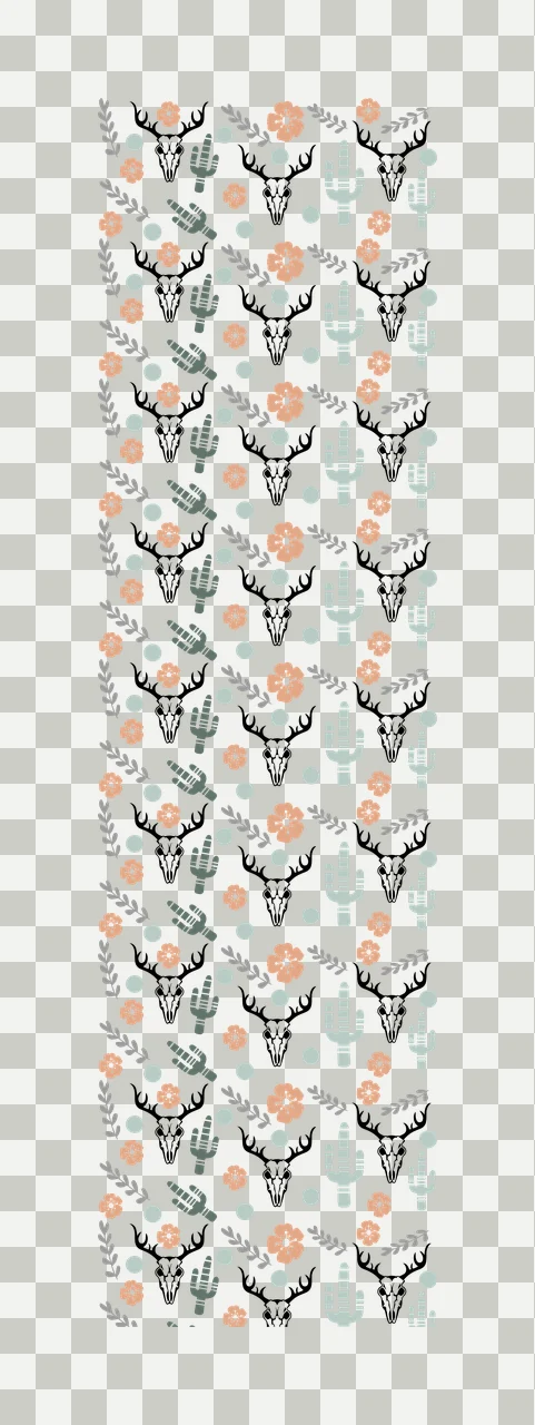 Deer Skull And Cactus Floral Pattern repeating flowers leaves transparency and detail preview thumbnail
