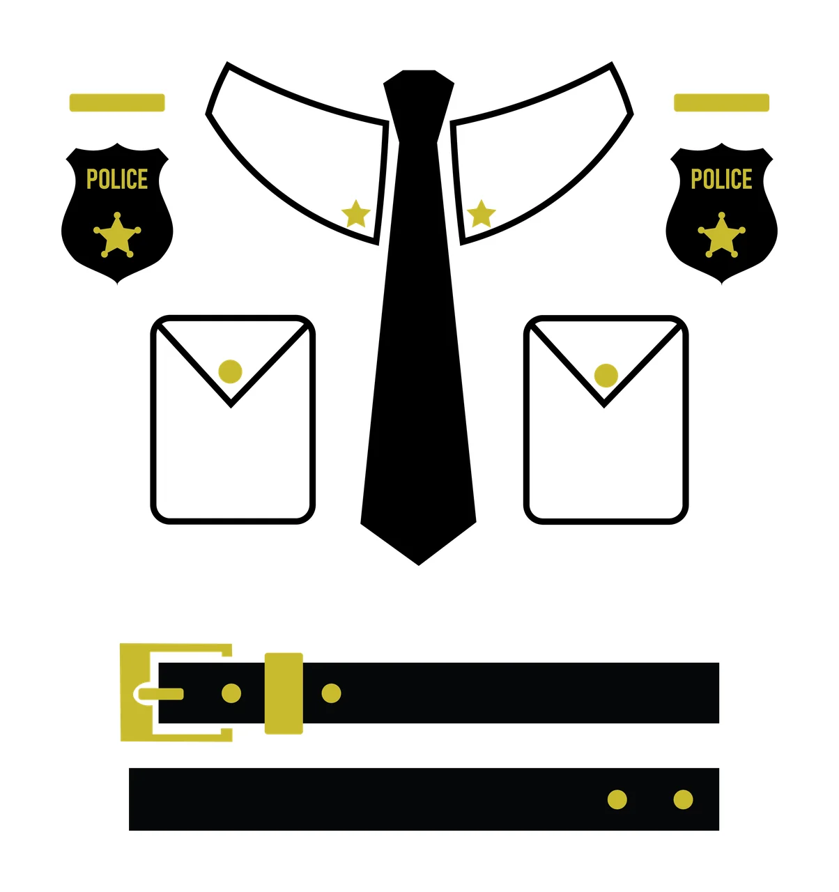 Police Shirt Minimalist Black And White Uniform Accessories elements