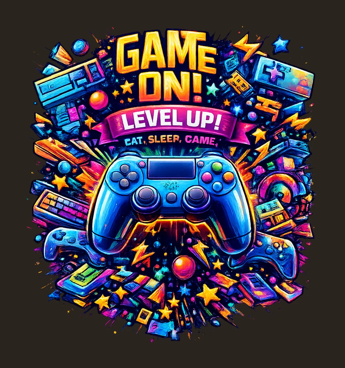 Game On Level Up Sublimation Design Gamer Artwork Game contrast preview thumbnail