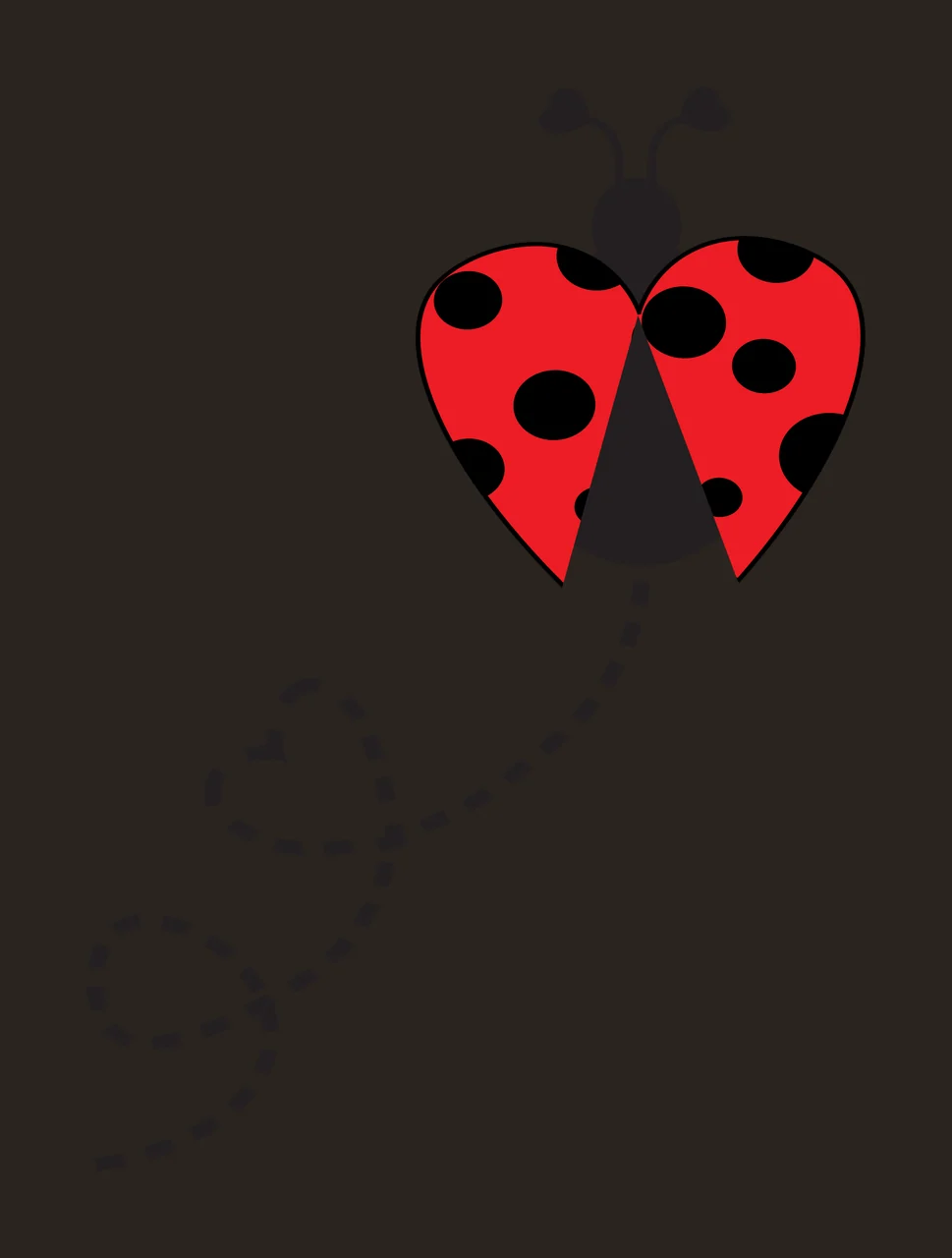 Ladybug with heart-shaped wings Illustration with red ladybug, black spots, black antennae and dashed black line contrast preview thumbnail