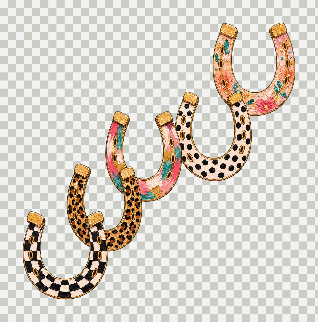 Faux Oil Painted Horseshoes PNG Leopard Checkerboard bundle 01 transparency and detail preview thumbnail