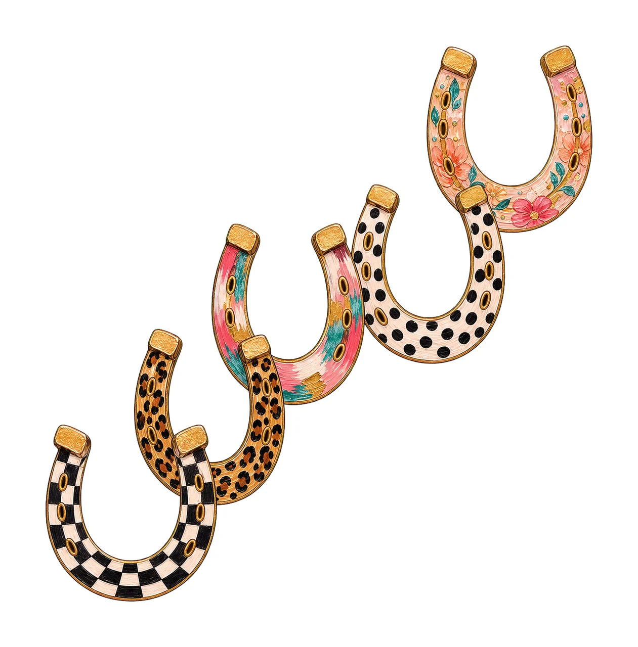 Faux Oil Painted Horseshoes PNG Leopard Checkerboard bundle 01