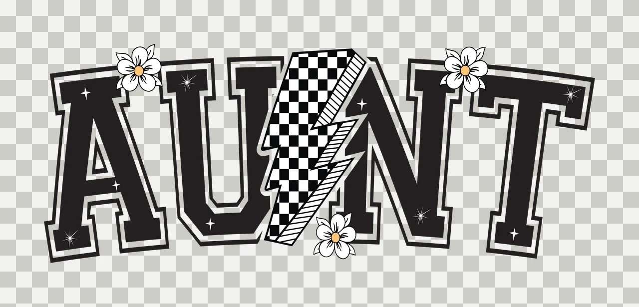 Aunt Text With Lightning And Flowers letters bolt black white transparency and detail preview thumbnail