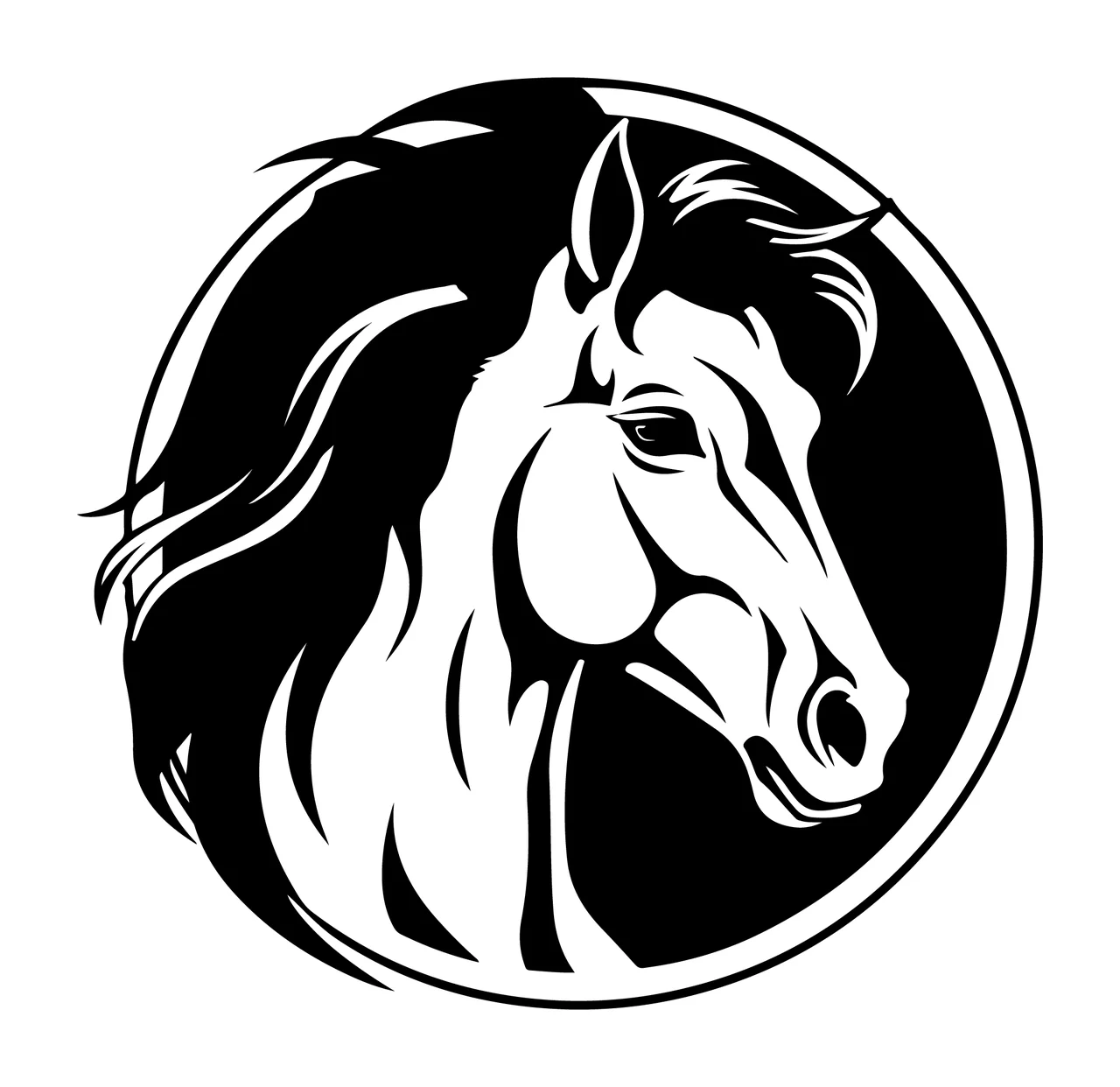 Horse Head In Circular Black Frame circle silhouette white
