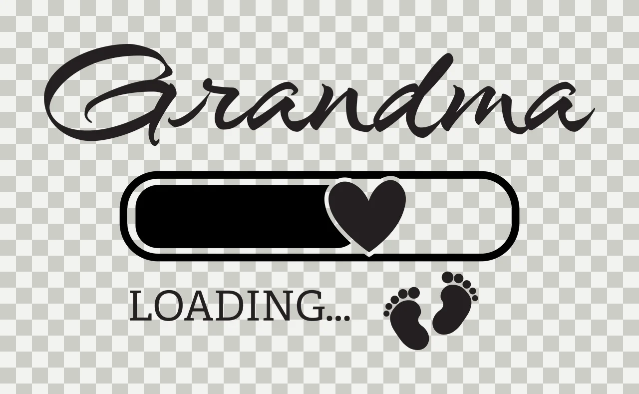 Grandma LOADING... Grandma Loading... Design with Grandma text, loading bar, heart icon and baby footprints in black and white transparency and detail preview thumbnail