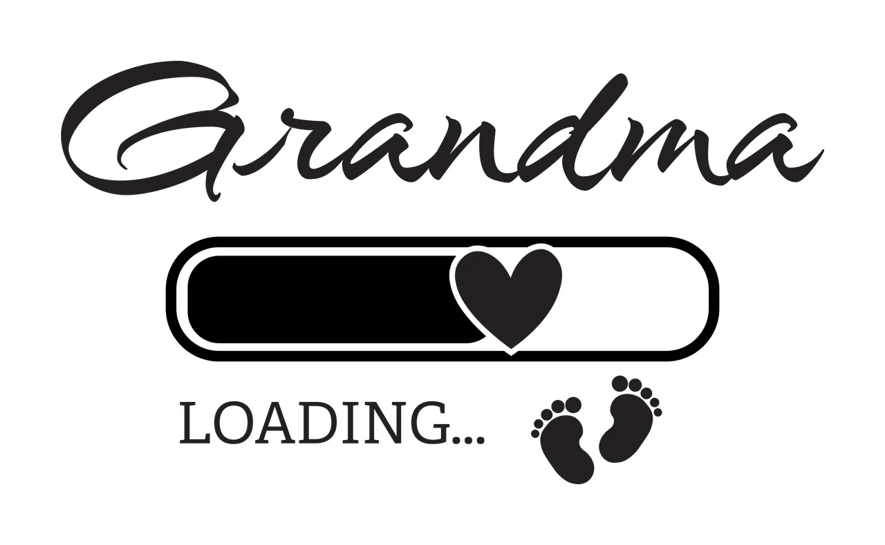 Grandma LOADING... Grandma Loading... Design with Grandma text, loading bar, heart icon and baby footprints in black and white