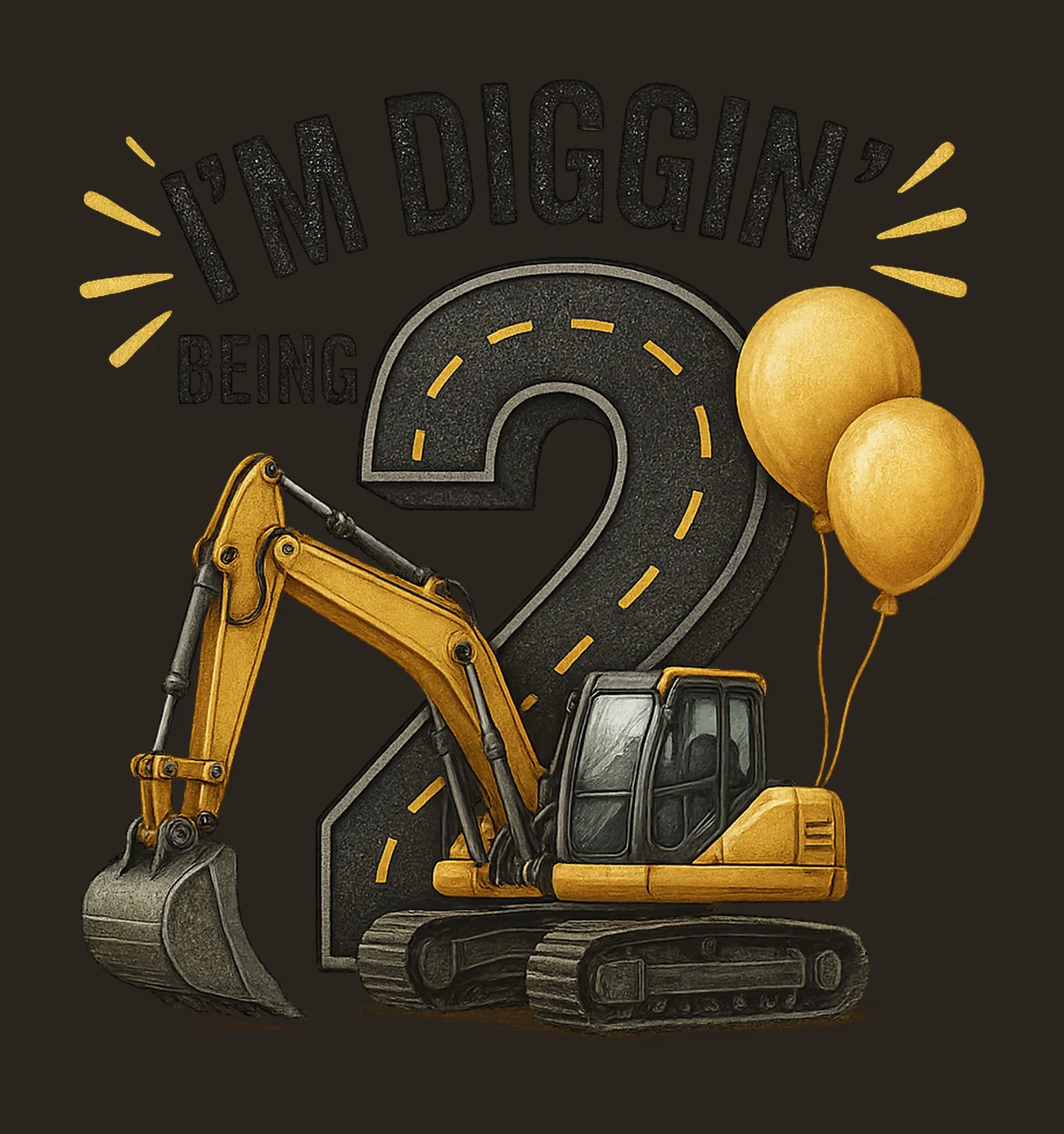 Construction Excavator Parked Near Numeral With balloons contrast preview thumbnail