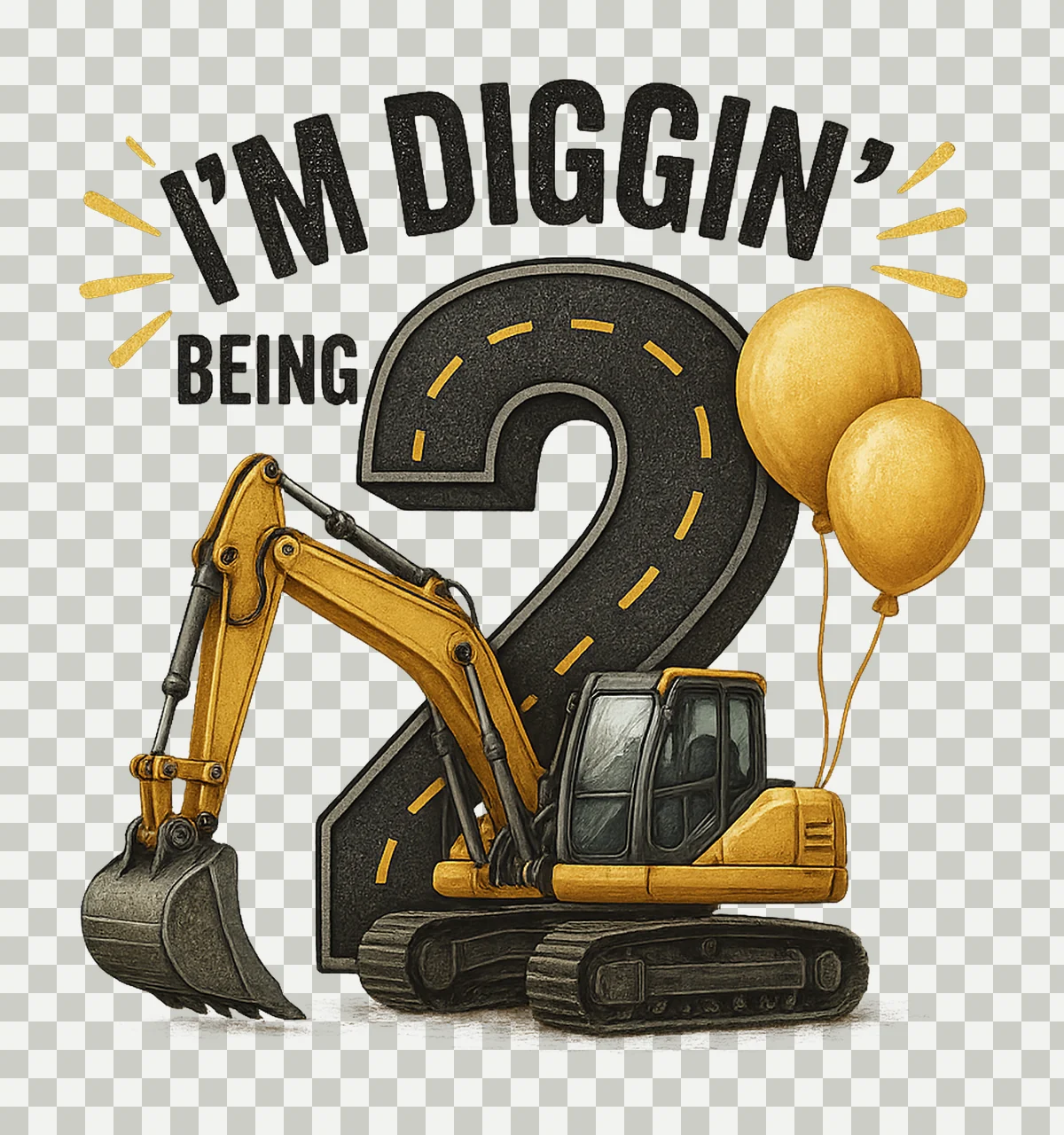 Construction Excavator Parked Near Numeral With balloons transparency and detail preview thumbnail