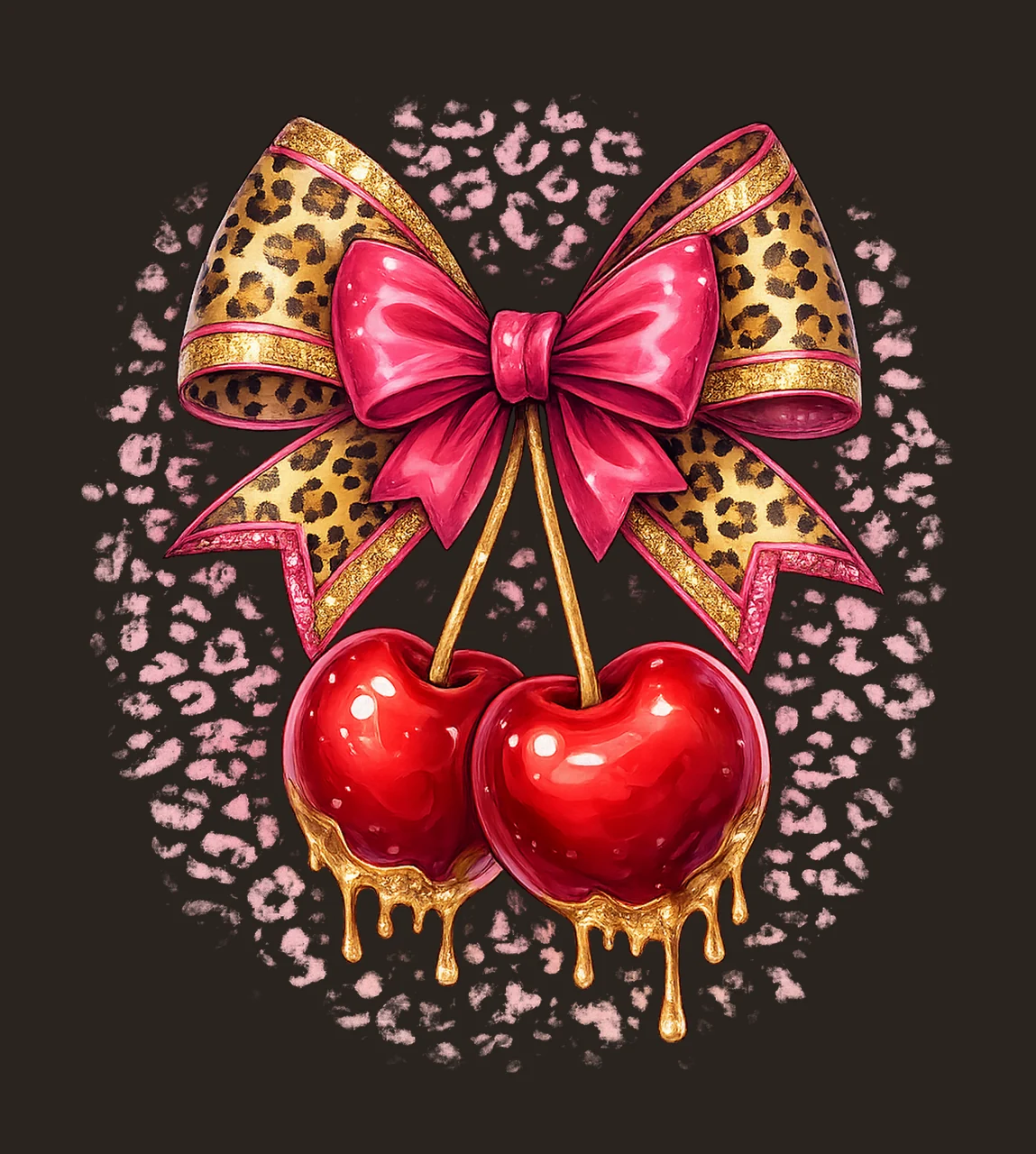 Trendy Cherry Leopard Print Bow Glam Fruit Design Cute Pink contrast preview thumbnail