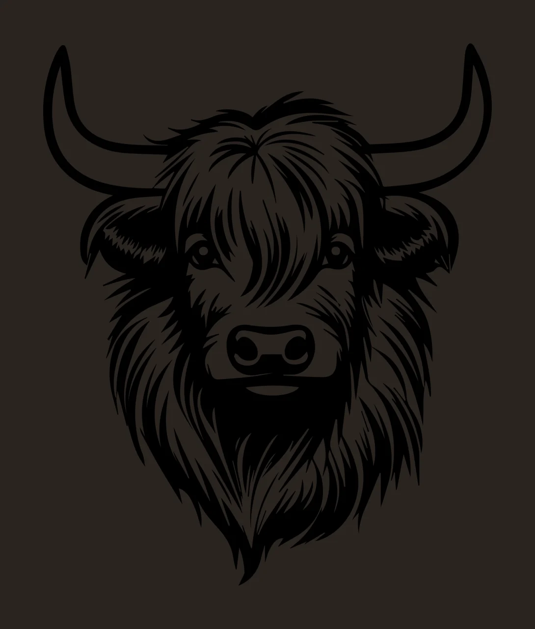 Highland Cow Head Line Art horns shaggy hair black white animal contrast preview thumbnail