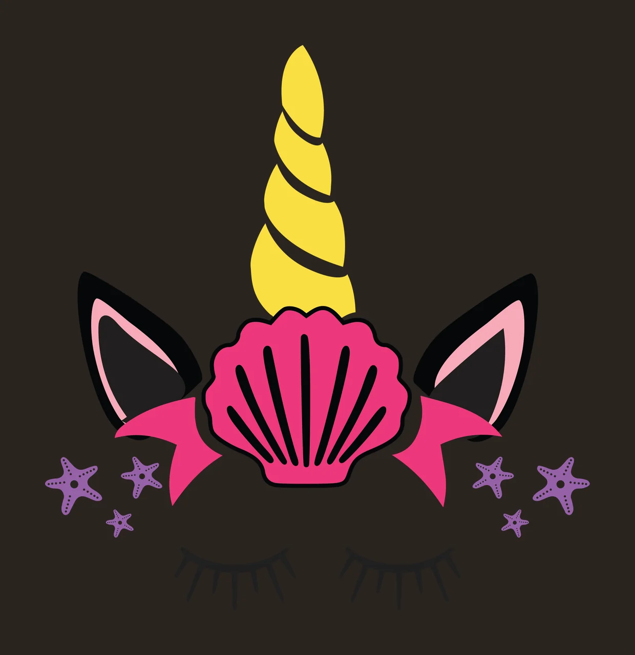 Unicorn Face With Starfish Silhouette decorating horn ears contrast preview thumbnail