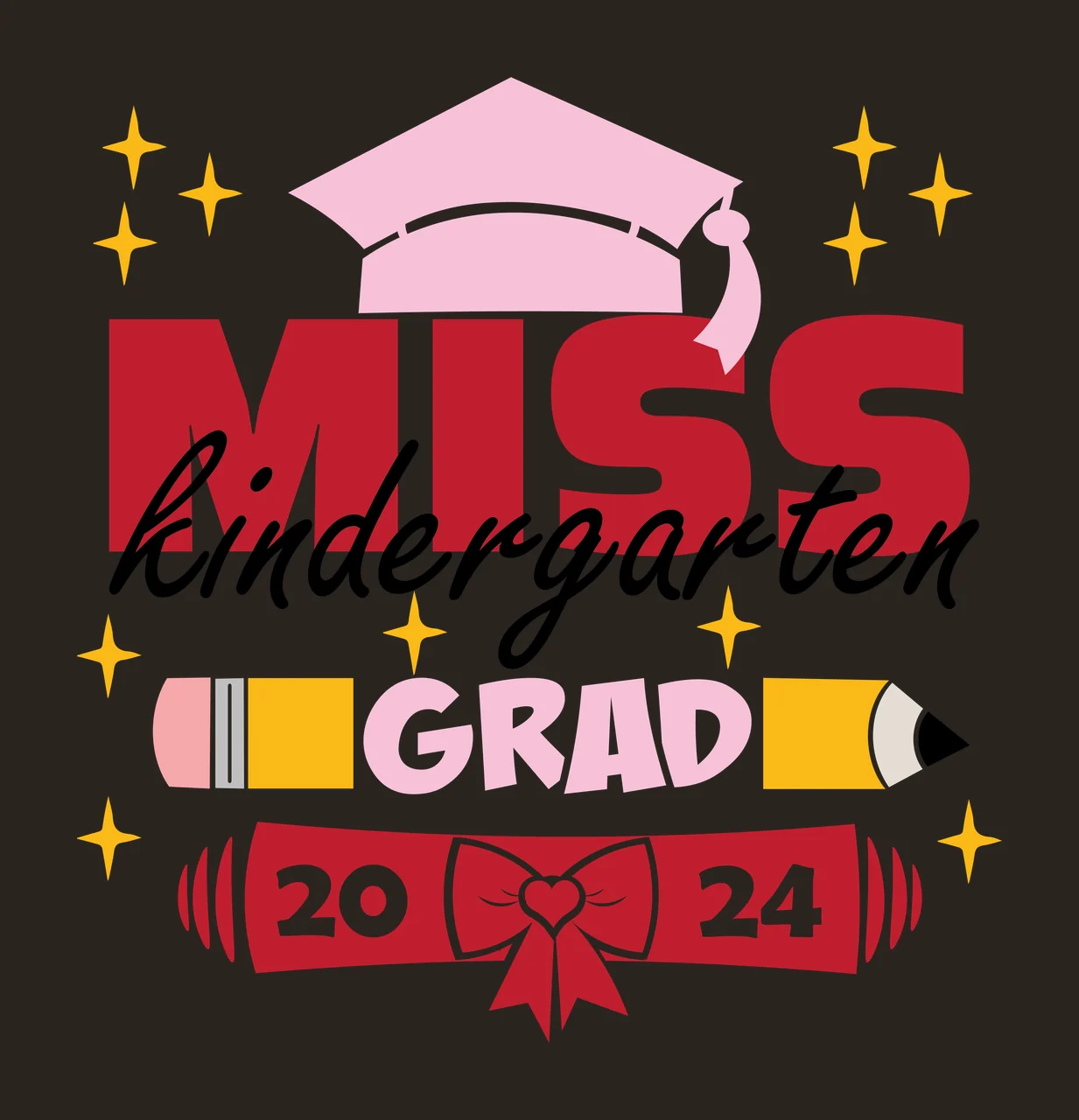 Miss Kindergarten Text With Diploma graduation symbols decorating contrast preview thumbnail