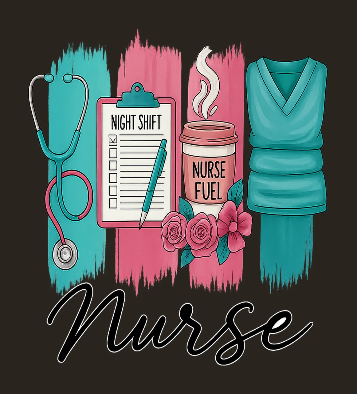 Supplies With Stethoscope And Clipboard In Black pen coffee contrast preview thumbnail