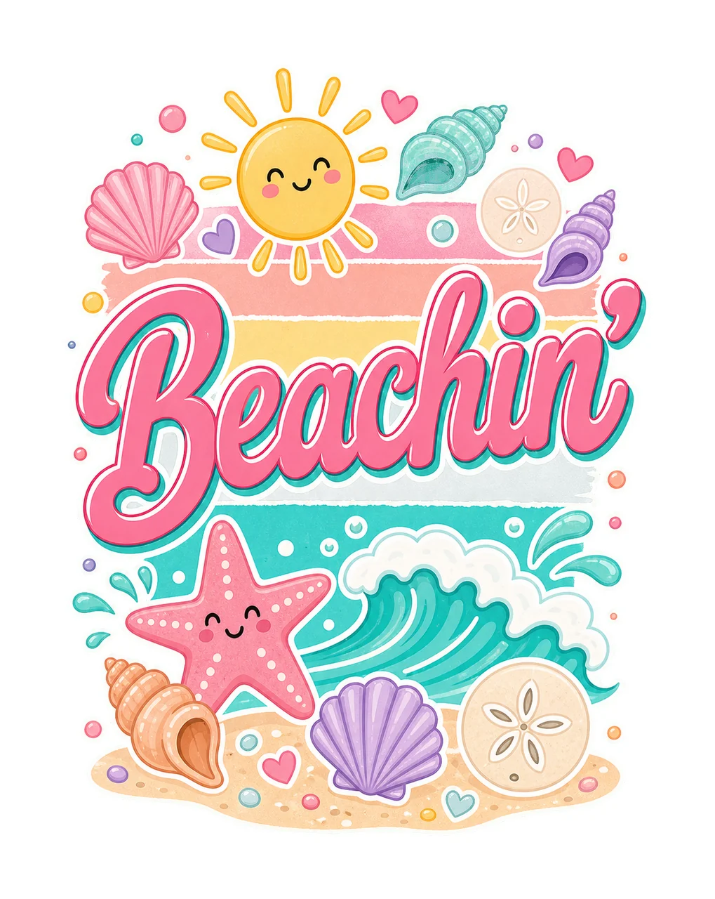 Everyday Summer Beachin Digital Design Girly Variation D