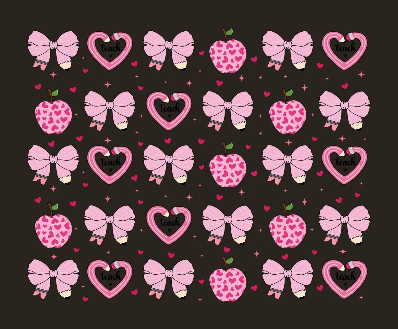Bow Teach Apple Heart Pattern Design Repeat Star Educational contrast preview thumbnail