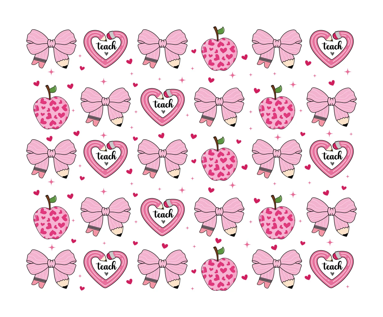Bow Teach Apple Heart Pattern Design Repeat Star Educational