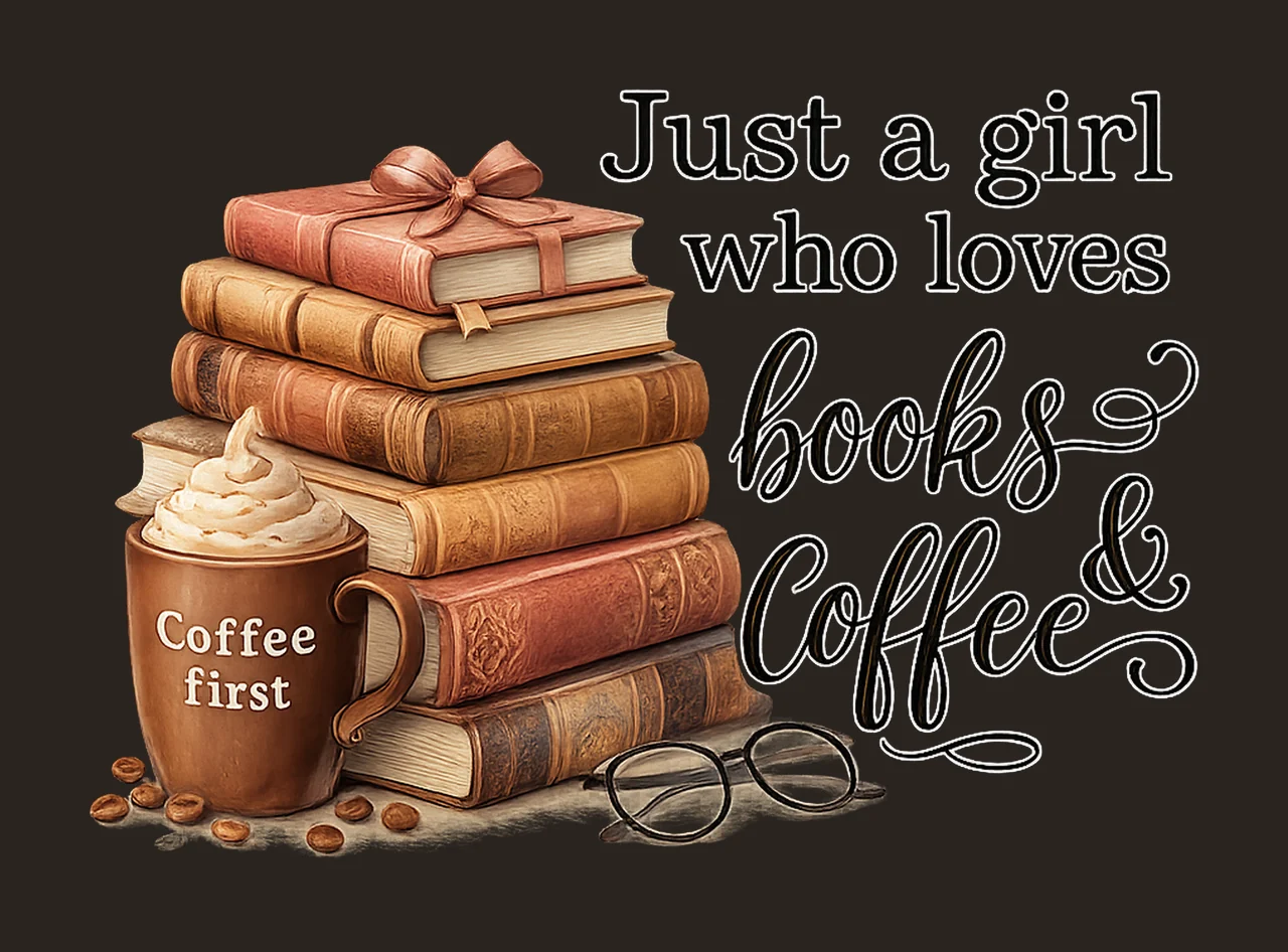 Just Girl Who Loves Books and Coffee Hand Lettered Quote contrast preview thumbnail