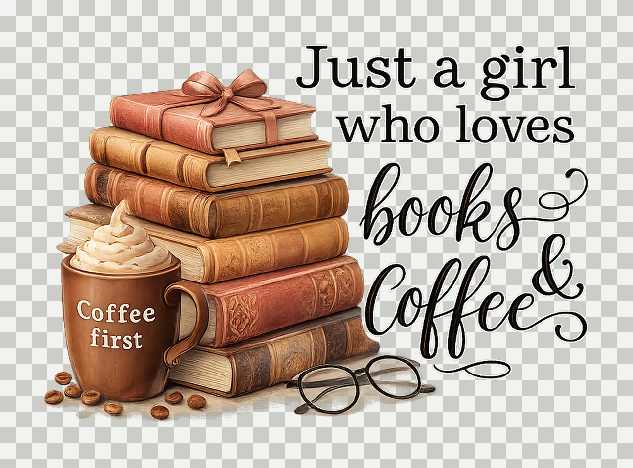 Just Girl Who Loves Books and Coffee Hand Lettered Quote transparency and detail preview thumbnail